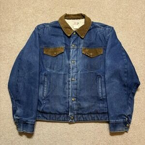 Vtg Saddle King Western Jacket Mens Large Blue Sherpa Lined Denim Bomber 70s 80s